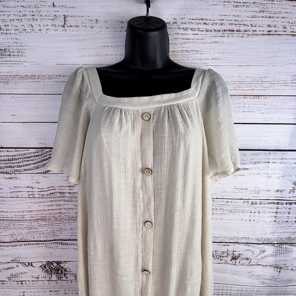 Naïf Shift Dress L Cream Button‎ Front Romantic Minimalist Cottage Lagenlook MOP - Picture 2 of 8